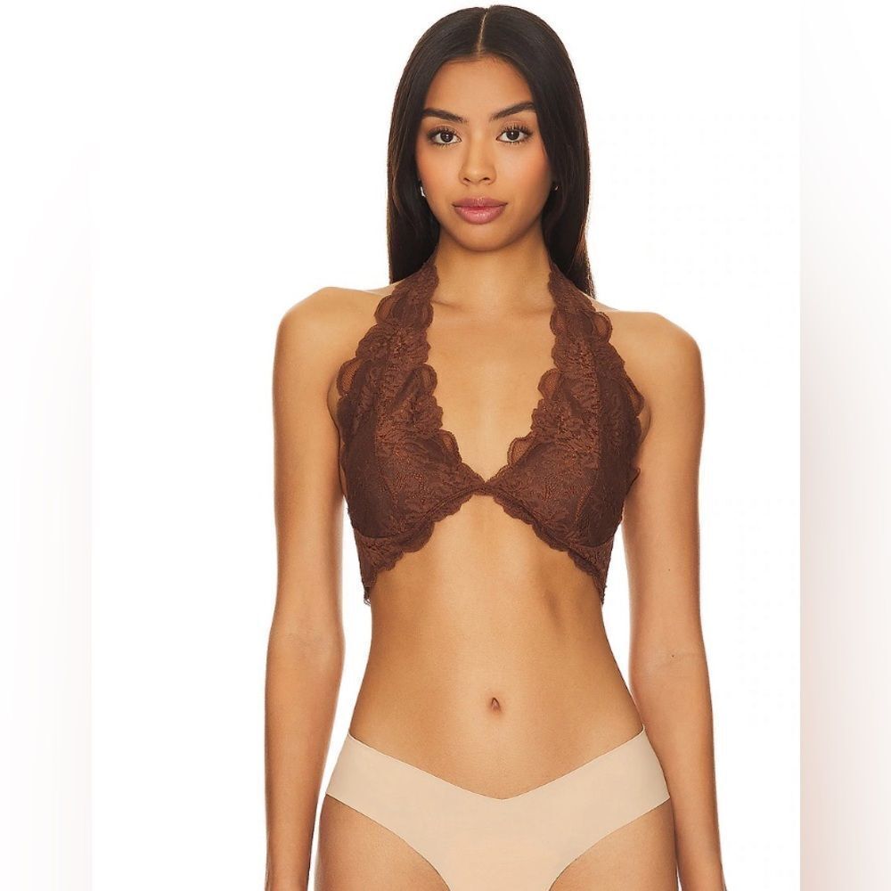 Free People NWT Brown Lace Halter Bra - Women’s S